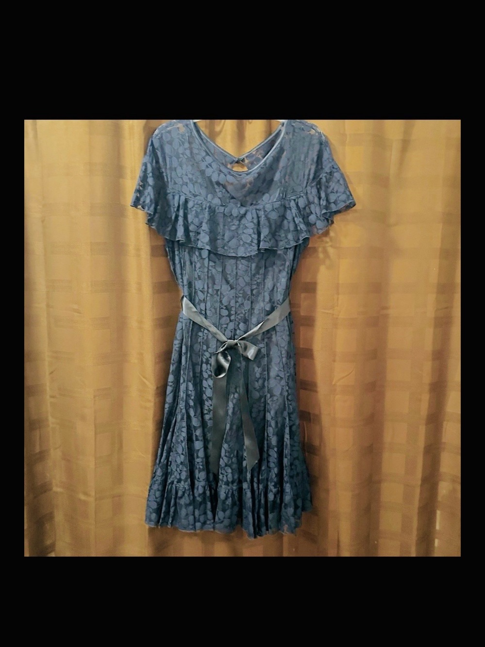 Teri Jon by Ricky Freeman Lace Overlay Midi Dress with Ribbon Waist size 18